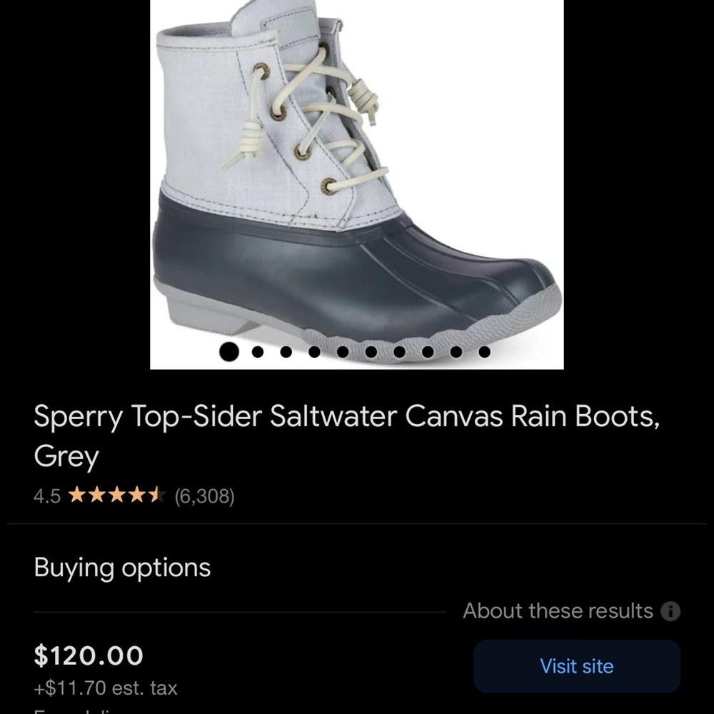 Sperry Top-Sider Saltwater Canvas Rain Boots, Grey